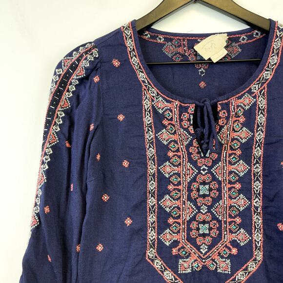 Vanessa Virginia Anthropologie US Size 0 Beaded Embroidered Blouse Top Blue - Picture 3 of 11